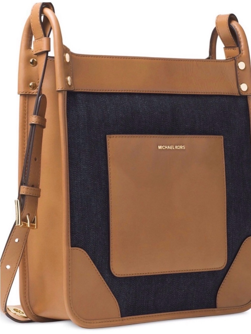 Michael Kors Tan and Navy Messenger Crossbody